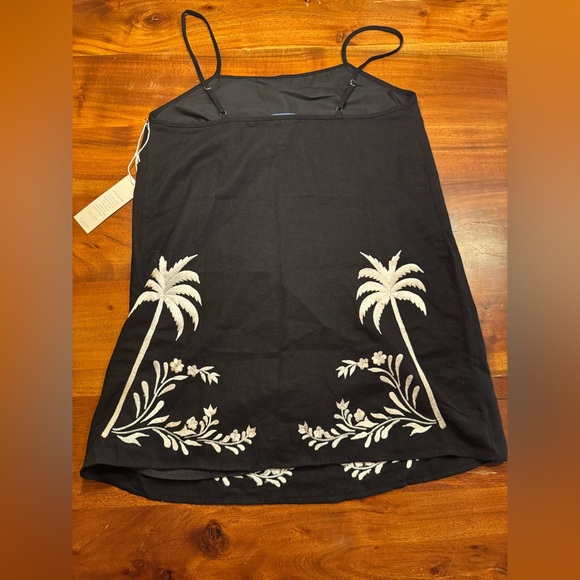 Calypso St. Barth Black Linen Blend Sundress Embroidered Palm Trees Sz L - NEW - Picture 9 of 12